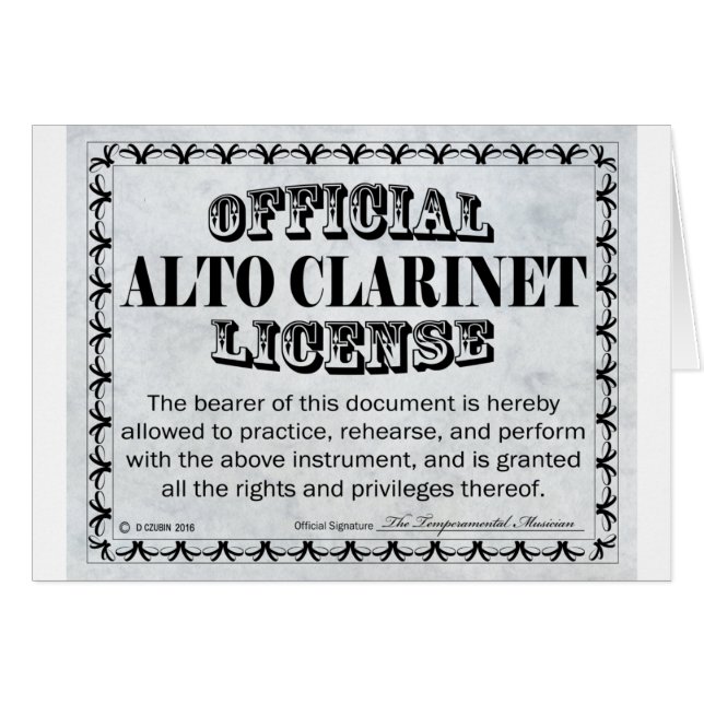 Alto Clarinet License (Vorderseite (Horizontal))