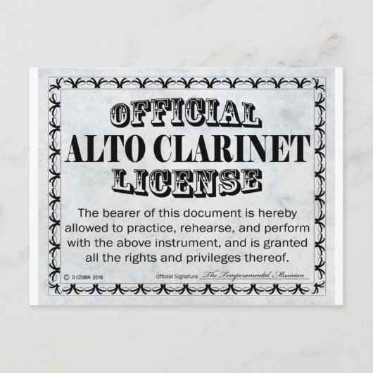 Alto Clarinet License Postkarte (Vorderseite)