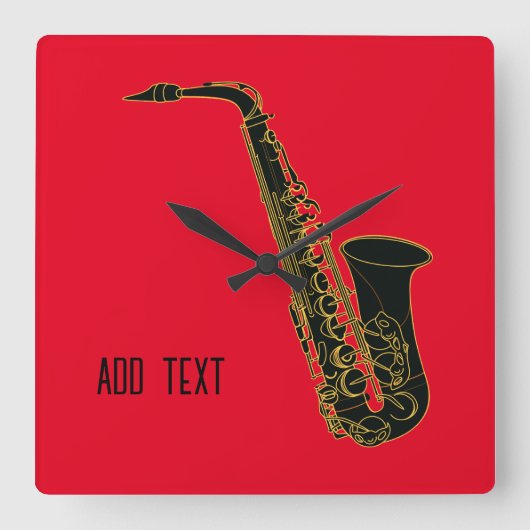 Alto Saxophon on on Red Personalizable Quadratische Wanduhr (Vorderseite)