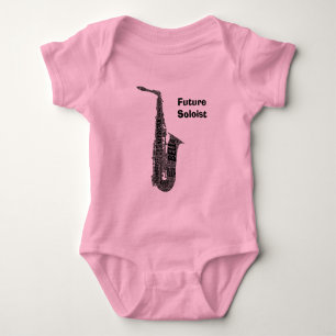 Alto Saxophone Gestalteter Word Art Schwarzer Text Baby Strampler