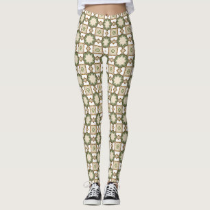 Altolivgrünes geometrisches Blumenmuster Leggings