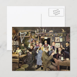 Altraditionelle Bar mit feiernden Menschen, eine P Postkarte