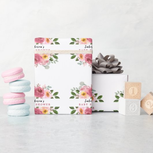 Altrosa | Blush Pink Floral Baby Dusche Geschenkpapier (Babyparty)