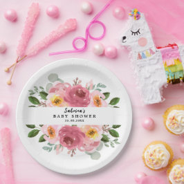 Altrosa | Blush Pink Floral Baby Dusche Pappteller