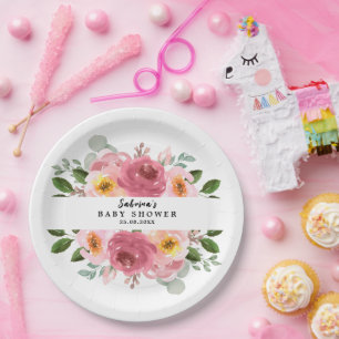 Altrosa Blush Pink Floral Baby Dusche Pappteller