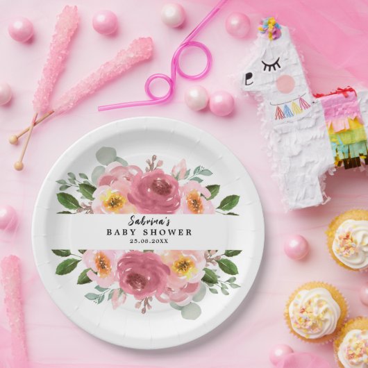 Altrosa | Blush Pink Floral Baby Dusche Pappteller (Party)