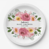 Altrosa | Blush Pink Floral Baby Dusche Pappteller (Vorderseite)