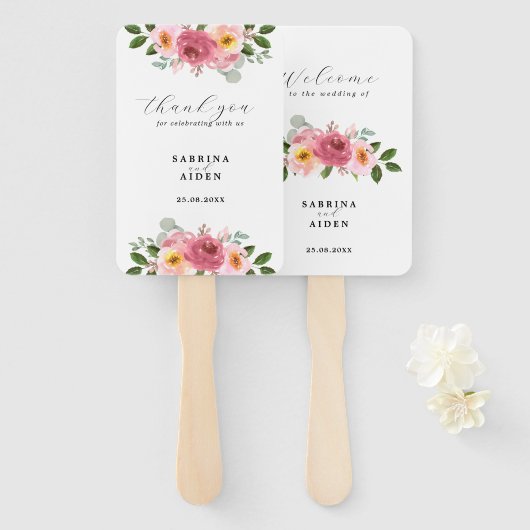 Altrosa | Blush Pink Floral Wedding Fächer (Vorne und Hinten)