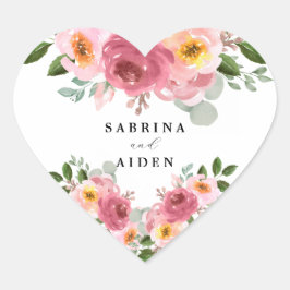 Altrosa | Blush Pink Floral Wedding Herz-Aufkleber