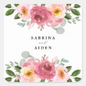 Altrosa | Blush Pink Floral Wedding Square Sti Quadratischer Aufkleber (Vorderseite)