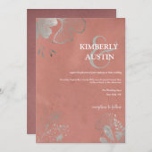 Altrosa | Einladung zur Hochzeit von Silver Floral (Vorne/Hinten)