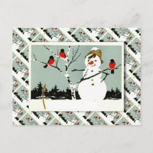 Altrussisches Weihnachten, Schneemann und Rotkehlc Feiertagspostkarte