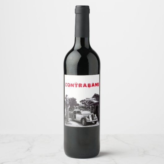 Altschwarz-weiß-KontrabAND-Suche Auto Weinetikett (Vorderseite)