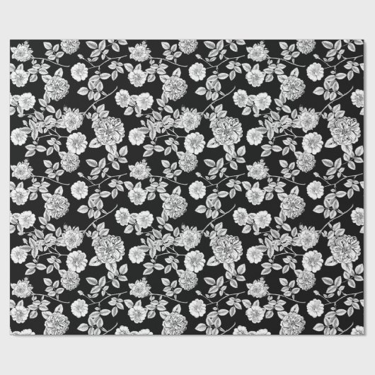 Altschwarz | White Florals DIY Background Geschenkpapier (Flach)
