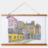 Altstadt Edinburgh Aquarelle Wandteppich Mit Holzrahmen (Vorne)