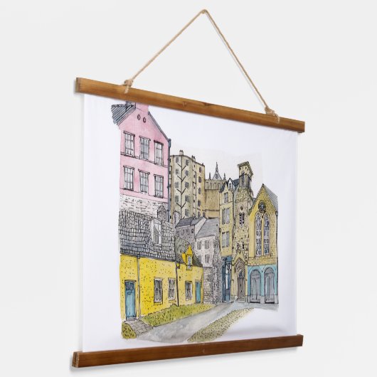 Altstadt Edinburgh Aquarelle Wandteppich Mit Holzrahmen (Gewinkelt)