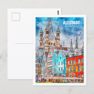 Altstadt Köln Deutschland Berühmte Reise Wasserfar Postkarte