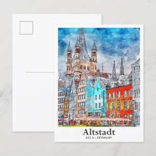 Altstadt Koln Deutschland Reisen Wasserfarben Hand Postkarte