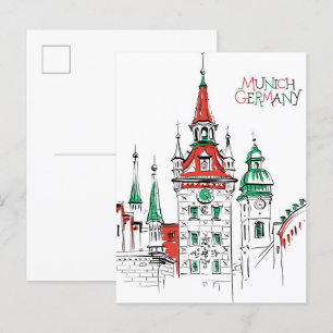 Altstadt München Deutschland Illustration Reisen Postkarte