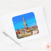 Altstadt Porto mit Turm Clerigos Quadratischer Aufkleber (Umschlag)