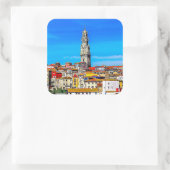 Altstadt Porto mit Turm Clerigos Quadratischer Aufkleber (Tasche)