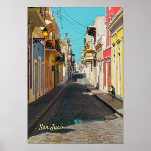 Altstadt von San Juan Kopfsteinpflaster-Straßenfot Poster