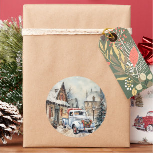 Altstadt Weißer Vintager LKW Weihnachtsstraße Scen Runder Aufkleber