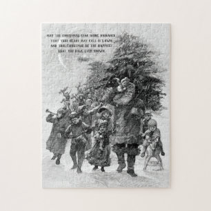 Altweltlicher Santa und Kinder Monochrom Puzzle