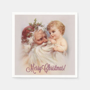 Altweltlicher Weihnachtsmann und Cherub Serviette
