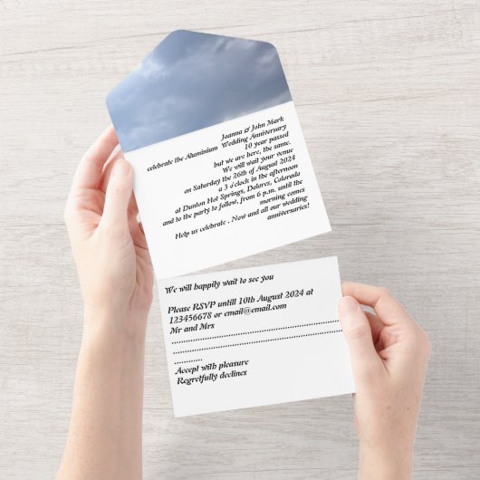 aluminium 10th wedding anniversary invitation   all in one einladung (Abreißen)