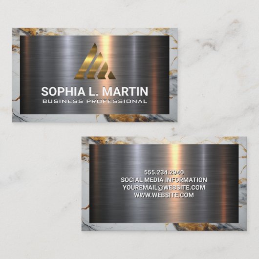 Aluminium-Aluminium-Bürste | Goldmarmor Visitenkarte (Vorne/Hinten)