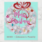 Aluminium Wreath Retro Weihnachten Weinetikett (Einzelnes Label)