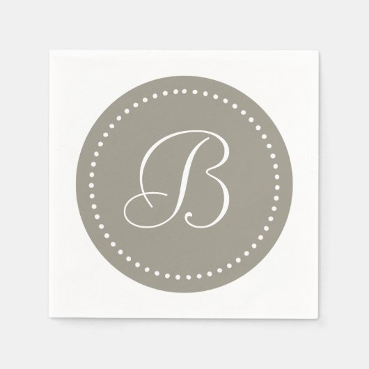 Aluminiumsilber, grau/weiß, Dot Monogramm Serviette (Vorderseite)