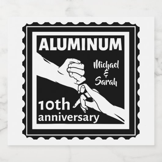 ALUMINUM Traditionelles 10-jähriges Hochzeitsstipe Bierflaschenetikett (Einzelnes Label)