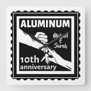 ALUMINUM Traditionelles 10-jähriges Hochzeitsstipe Quadratische Wanduhr