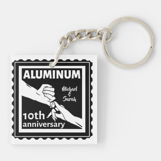 ALUMINUM Traditionelles 10-jähriges Hochzeitsstipe Schlüsselanhänger (Rückseite)