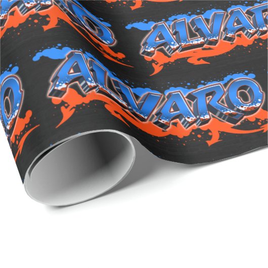 Alvaro Vorname Name Graffiti blue orange Geschenkpapier (Rolleneckpunkt)