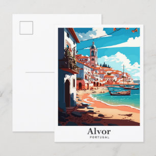 Alvor Portugal Kunst Vintage Reise Illustration Postkarte