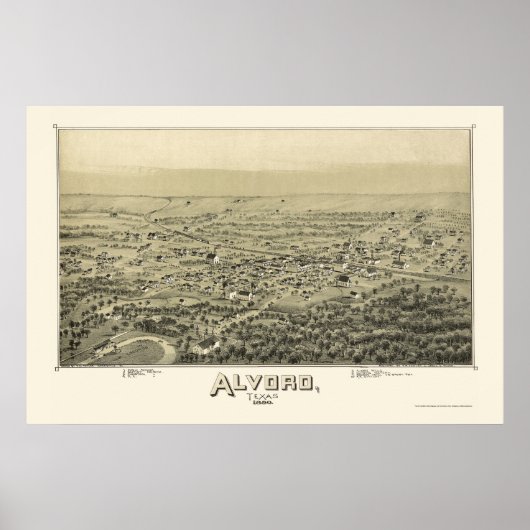 Alvord, TX Panorama Karte - 1890 Poster (Vorne)