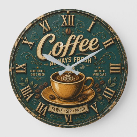 Always Fresh Coffee Große Wanduhr (Vorderseite)