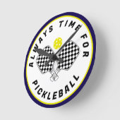 Always Time for Pickleball Paddles Black Olive Runde Wanduhr (Winkel)