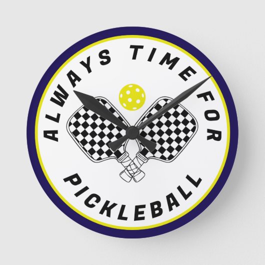 Always Time for Pickleball Paddles Black Olive Runde Wanduhr (Vorderseite)