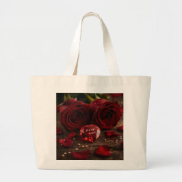 Always Yours Romantic Red Rose Valentine Canvas Jumbo Stoffbeutel