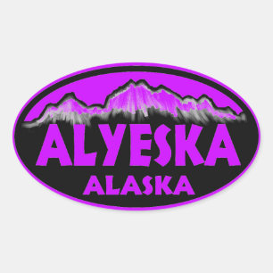 Alyeska Alaska lila ovale Aufkleber