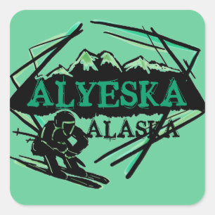 Alyeska Alaska Logo-Aufkleber Quadratischer Aufkleber