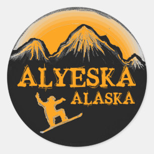 Alyeska Alaska Orange Snowboarder Aufkleber