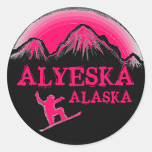 Alyeska Alaska rosa Snowboarder Aufkleber