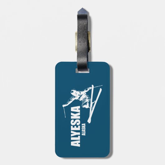 Alyeska Alaska Skier Gepäckanhänger (Rückseite vertikal)