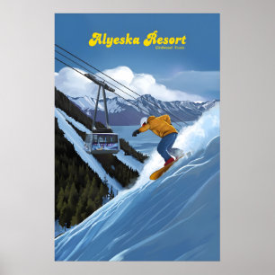 Alyeska Alaska Snowboard Skigebiet Reiseplakat Poster