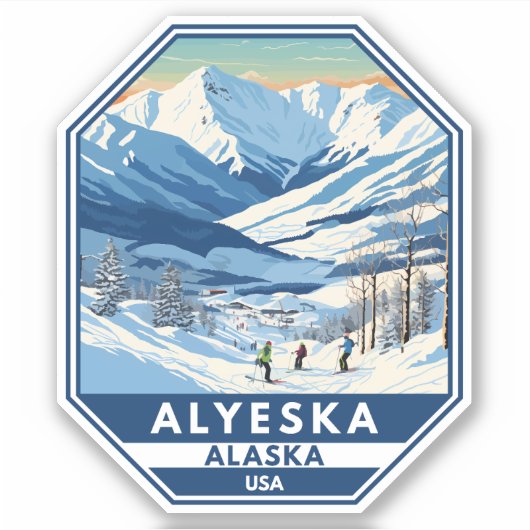 Alyeska Alaska Winter Reisen Vintag Aufkleber (Vorderseite)